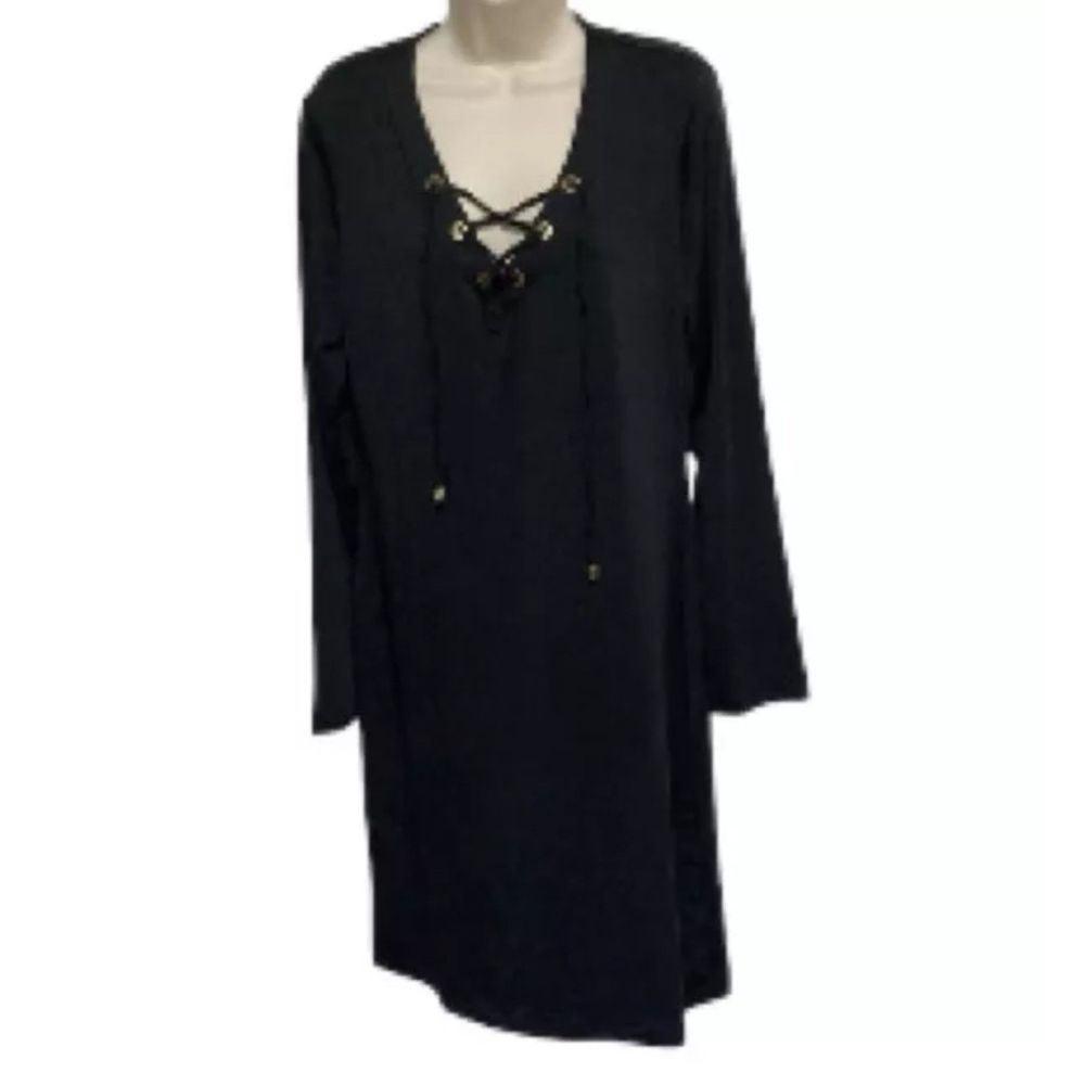 Lace Up Grommet Design Black Dress by Harve Bernard Womens Large